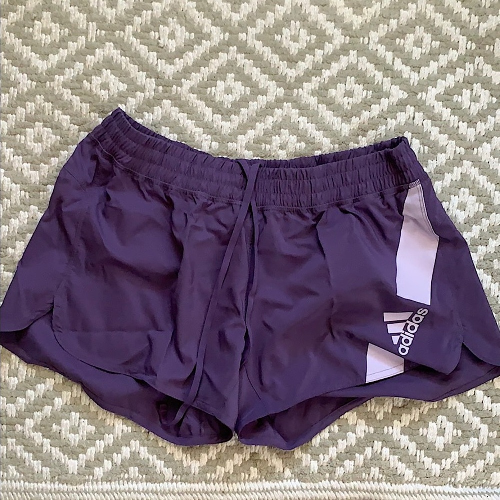 Adidas athletic shorts, tech purple